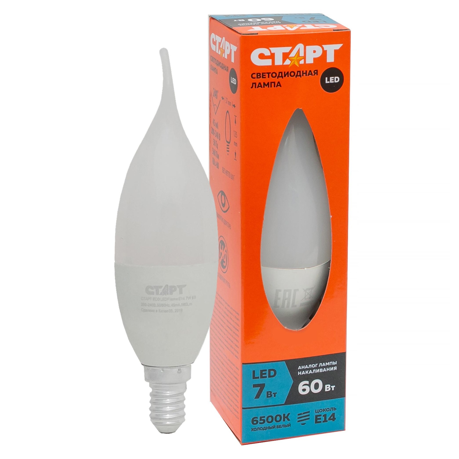 СТАРТ ЭКО Лед Свеча на ветру E14 7W 65 10/100