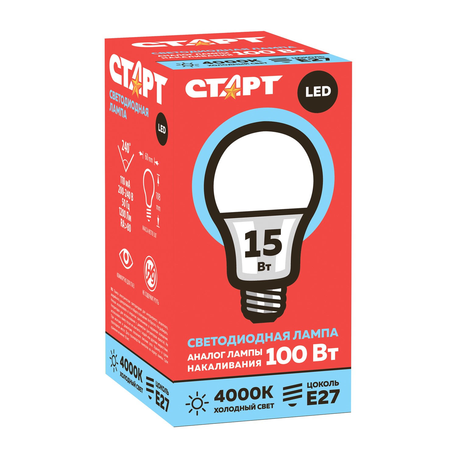 СТАРТ ECO LEDGLSE27 15W 40 FP 10/100