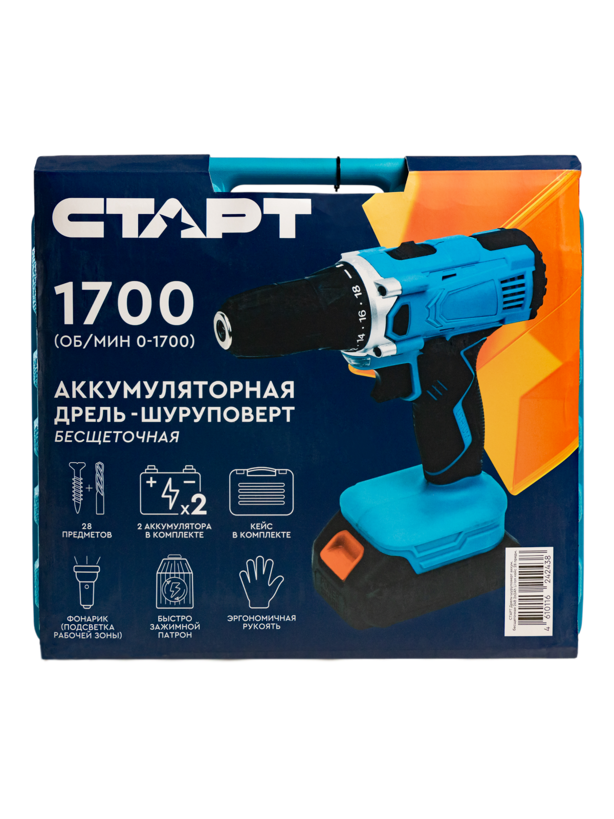 СТАРТ Дрель-шуруповерт аккум.бесщеточная 24В 2х2Ah Li-Ion кейс 28 предм